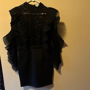 Black Fringe Lace Dress dragon dress lace new women’s size large.